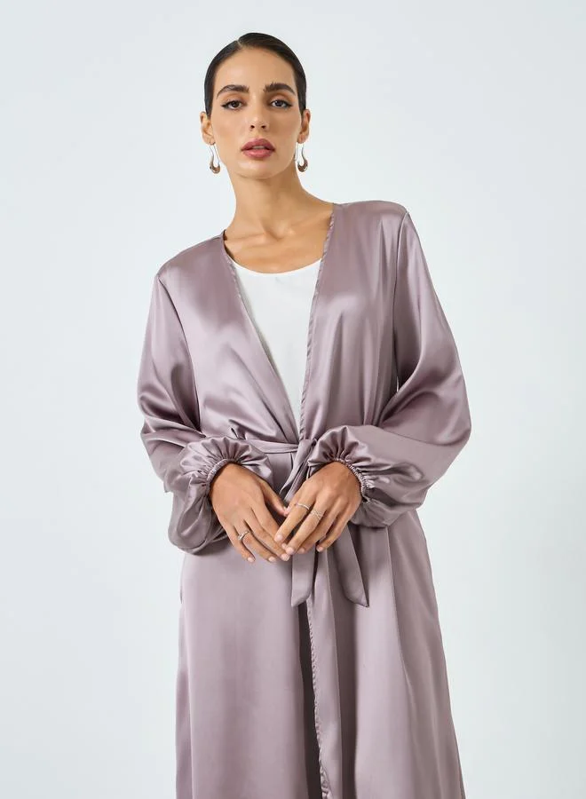 تايك تو عباية ساتان سادة بأكمام طويلة